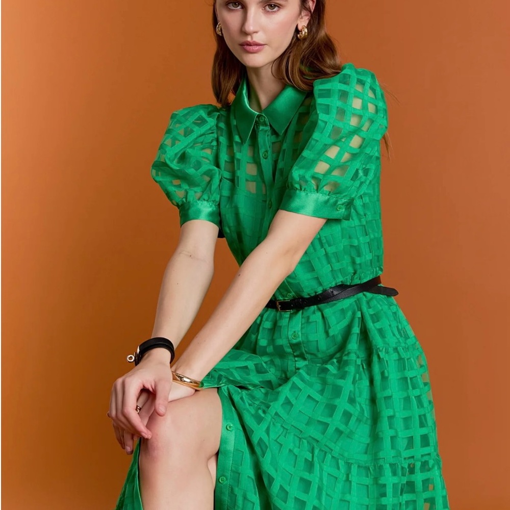 English Factory Vibrant Green Lattice Dress
